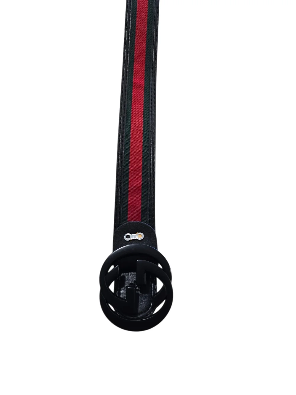 Gucci Black Leather Web Stripe Belt with Red/Green | Double G Buckle | Sz 50/125